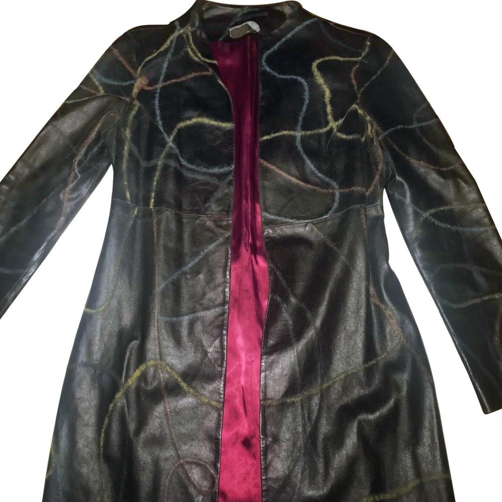 Leather Scribble Trench Coat